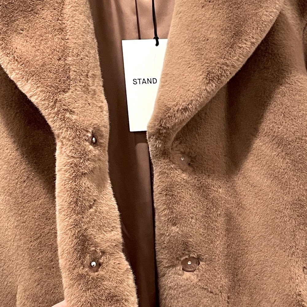 STAND STUDIO Camille Long Faux Fur Cocoon Coat - Picture 3 of 6
